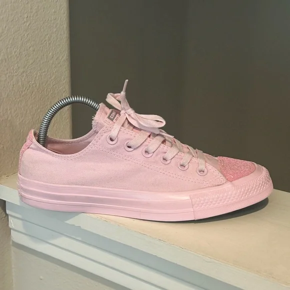 Converse Pink Glitter Toe Shoes Canvas Low Women 8 Chuck Taylor All Star Ox - Picture 2 of 9